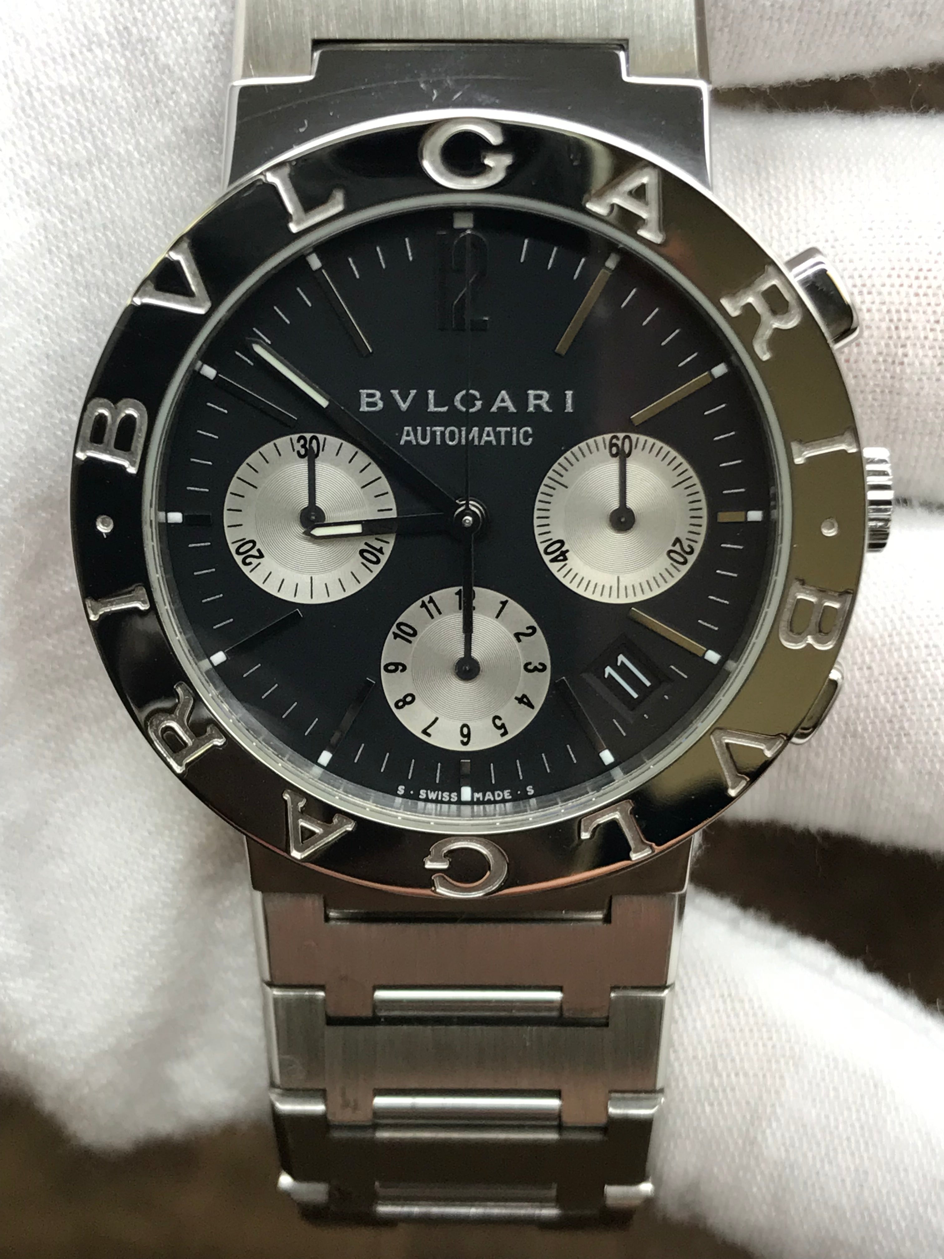 BVLGARI Chronograph BB 38 SS CH Black Dial Automatic Men's Watch