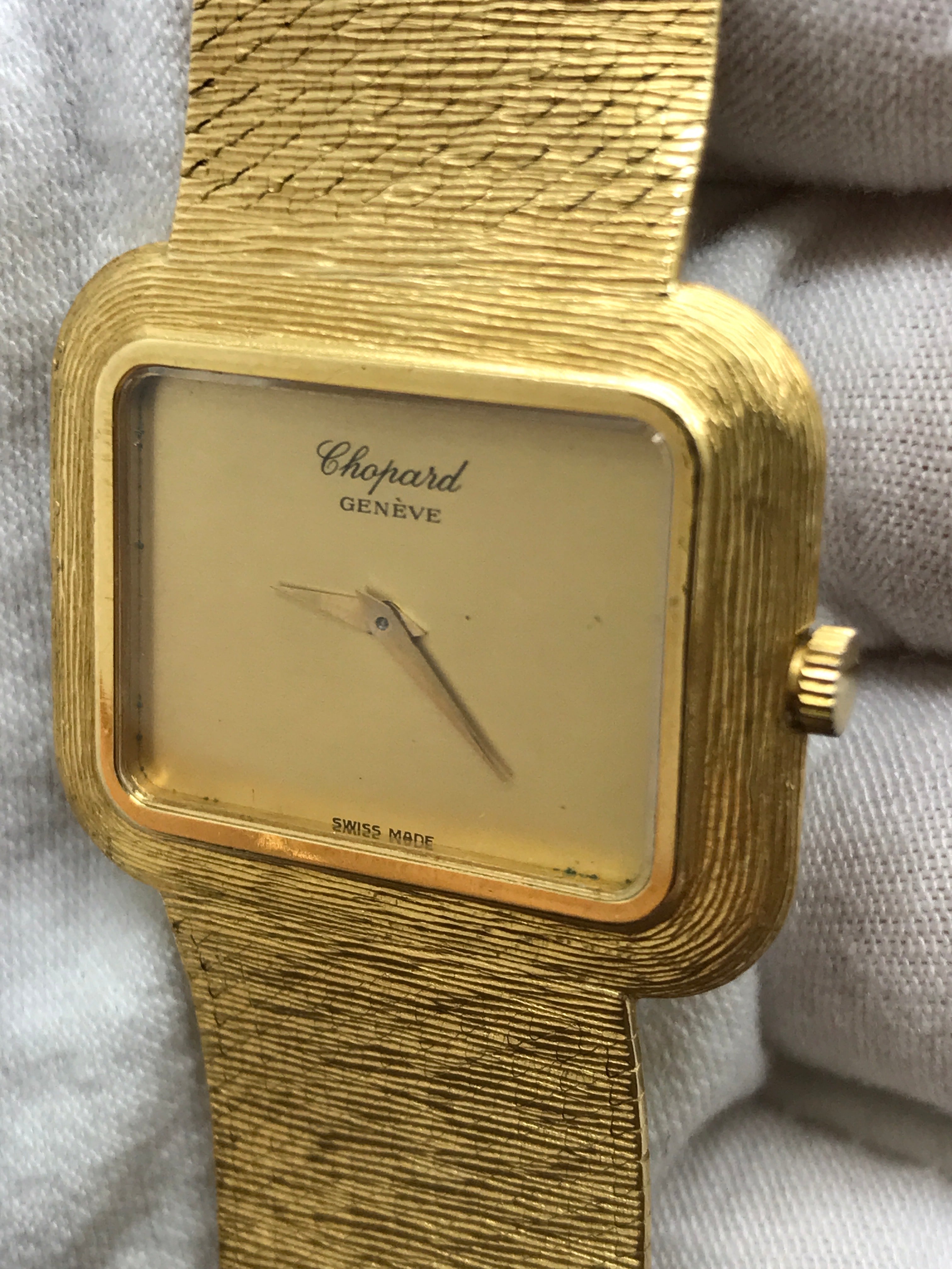 Chopard Geneve Vintage Rectangular Gold Champagne Dial Manual Wind Watch