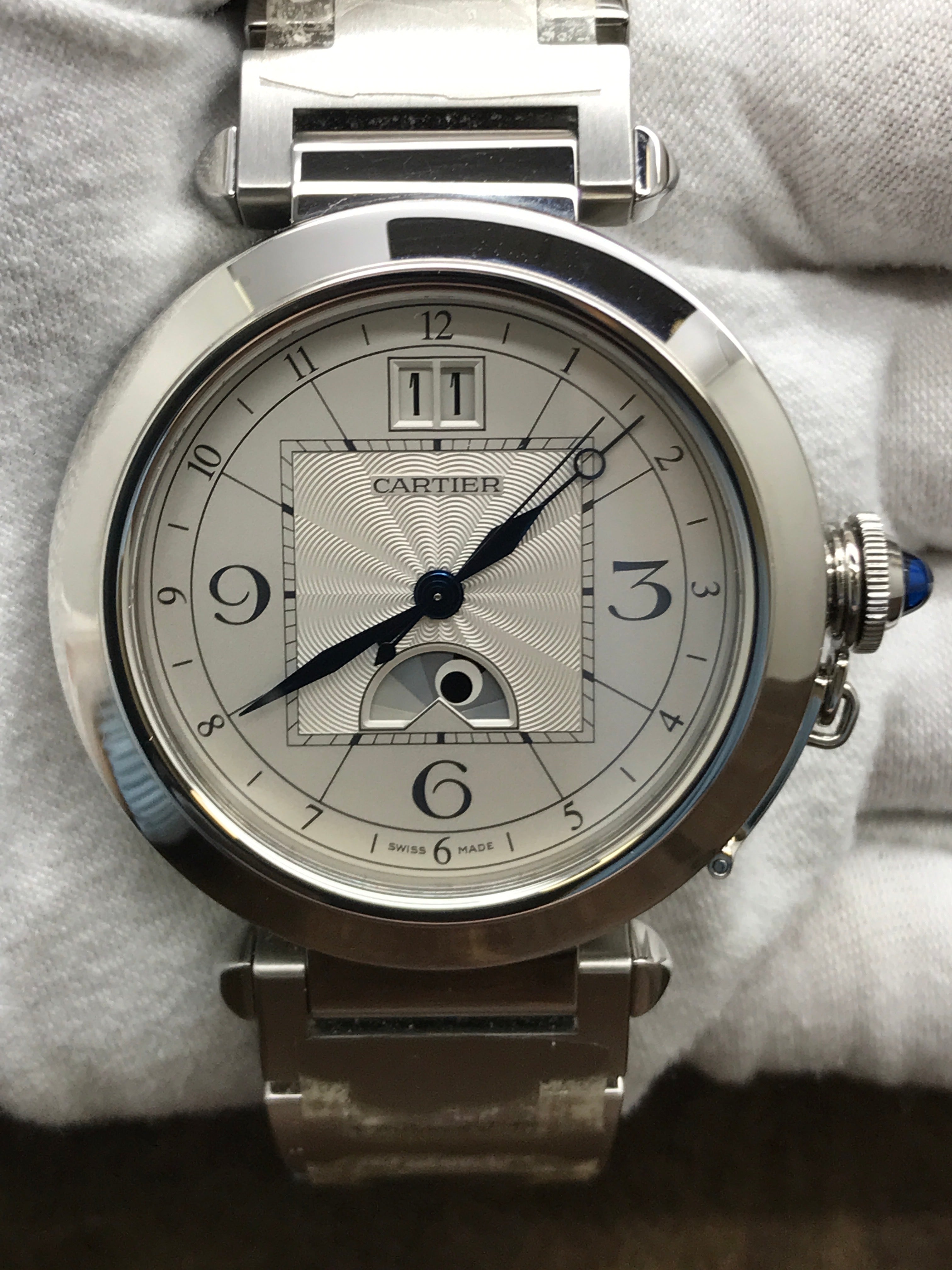 Cartier Pasha Big Date Moonphase GMT 2938 W31093M7 Silver