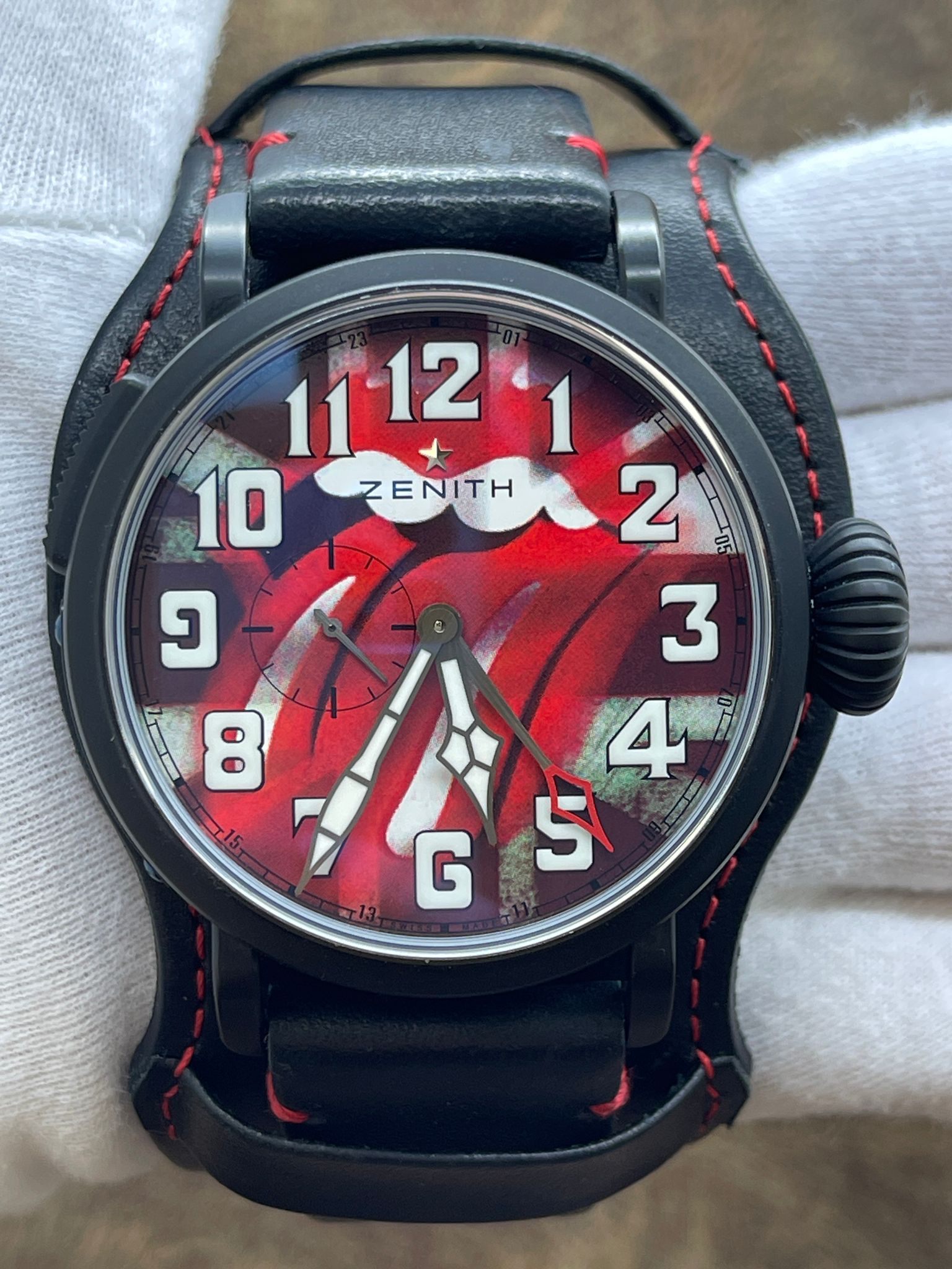 Zenith Red Ribbon Zenith Type 20 GMT Rolling Stones 96.2439.693/77.C809 Black & Red Dial ...