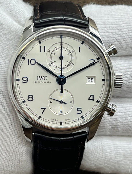IWC Portugieser Chrono 42mm B&P Factory Warranty IW390302 White Dial Automatic Men's Watch