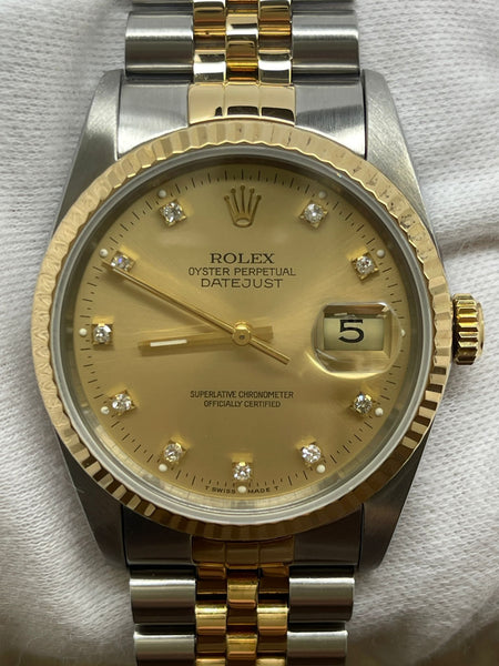 Rolex Datejust 36mm 16233 Champagne Diamond Dial Automatic Watch