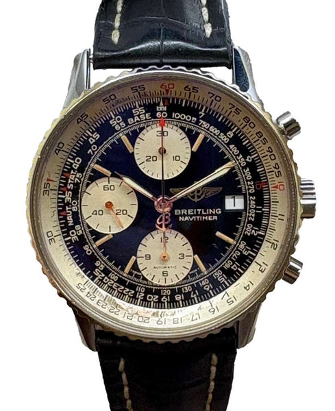 Breitling Old Navitimer Factory Warranty 18K Gold Bezel B13019 Black Panda Dial Automatic Men's Watch