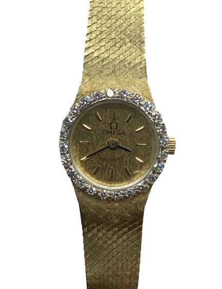 Omega 16mm Solid 14k Yellow Gold Champagne Dial Quartz Women's Watch