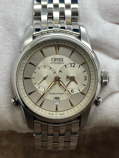 Oris Artelier  Worldtimer 01 690 7581 4051 Silver and Guilloche Grey Dial Dial Automatic Men's Watch