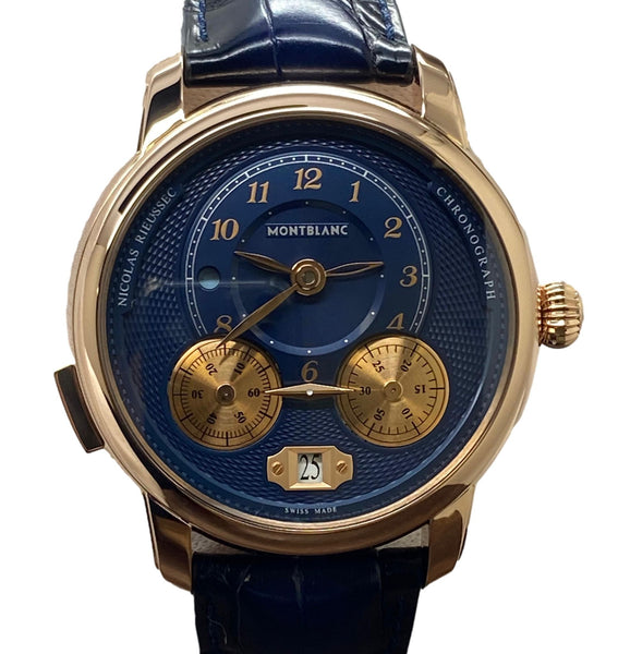 Montblanc Star Legacy Nicolas Rieussec Chronograph 18K Rose Gold 126097 Blue Dial Automatic Men's Watch