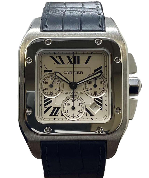 Cartier Santos 100 XL 2740 Chrono W20090X8 Silver Dial Automatic Men's Watch