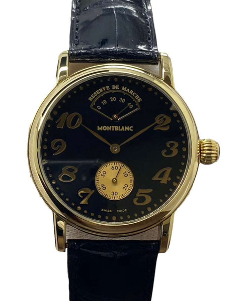Montblanc Reserve De Marche Meisterstuck 18k Gold 7007 Black Dial Hand Wind Watch