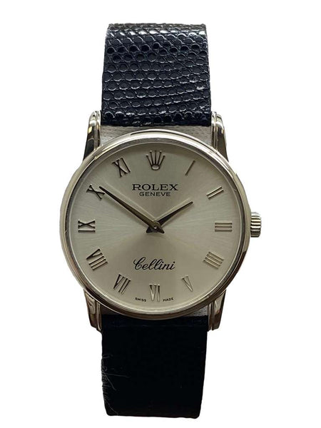 Rolex 18K White Gold Cellini 32mm 5116 Silver Roman Dial Manual Wind Watch