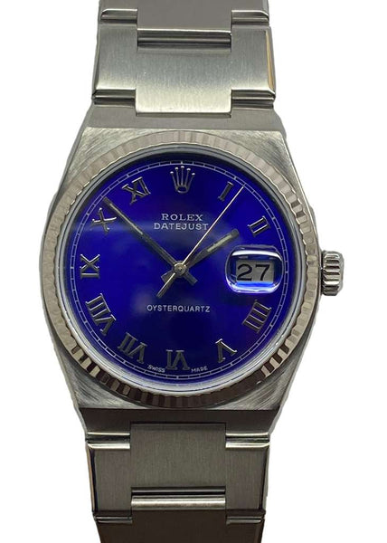 Rolex Datejust Oysterquartz 18K Fluted Bezel 17000 Custom Blue Roman Dial Quartz Watch