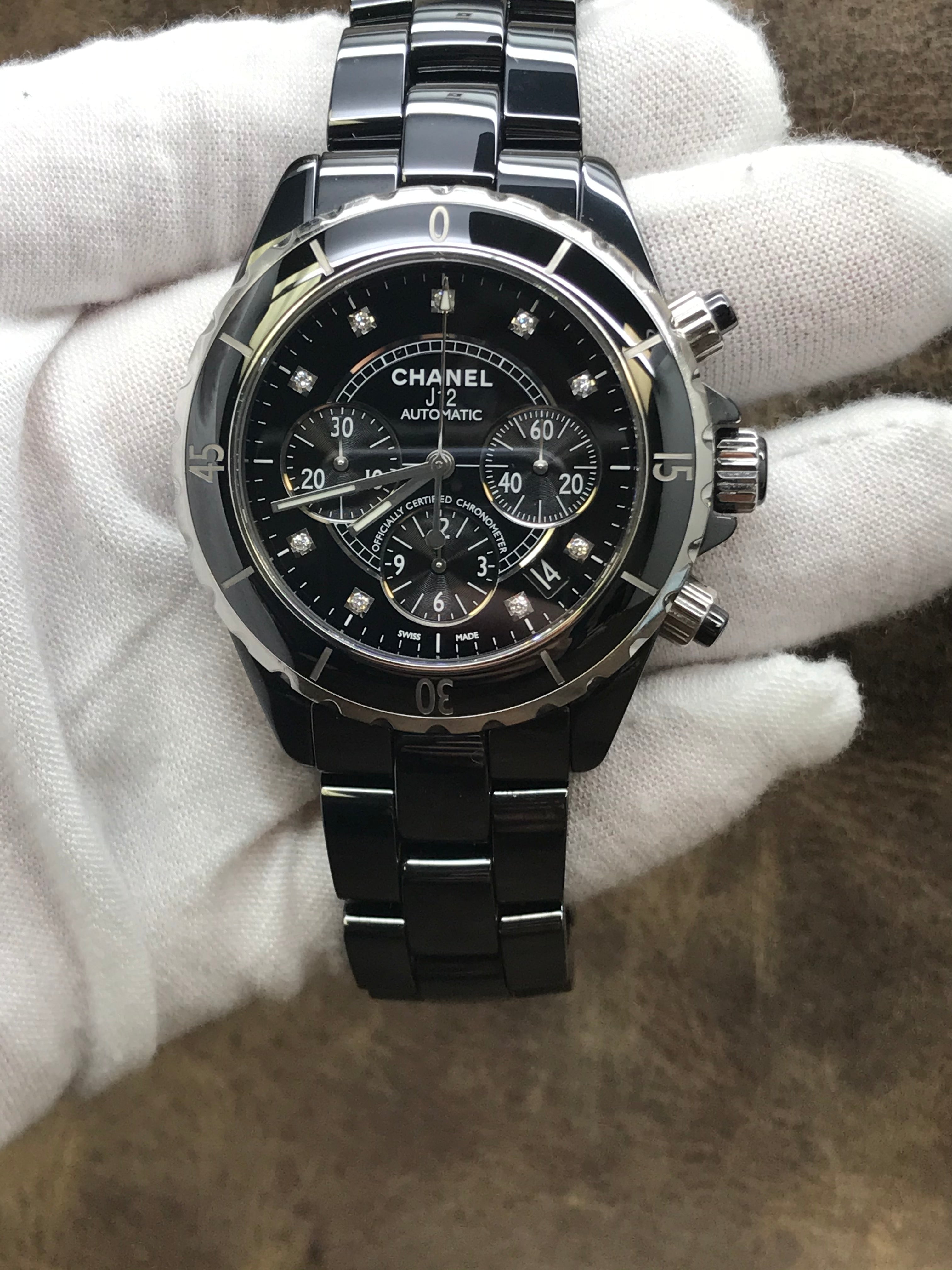 Chanel Watch J12 Chronograph Automatic Black Ceramic Mens 41mm Swiss Made