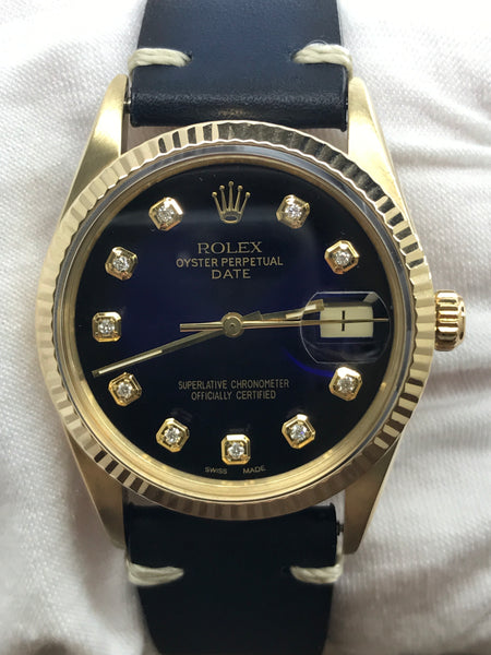 Rolex Date 15037 Custom Blue Diamond Dial Automatic Watch