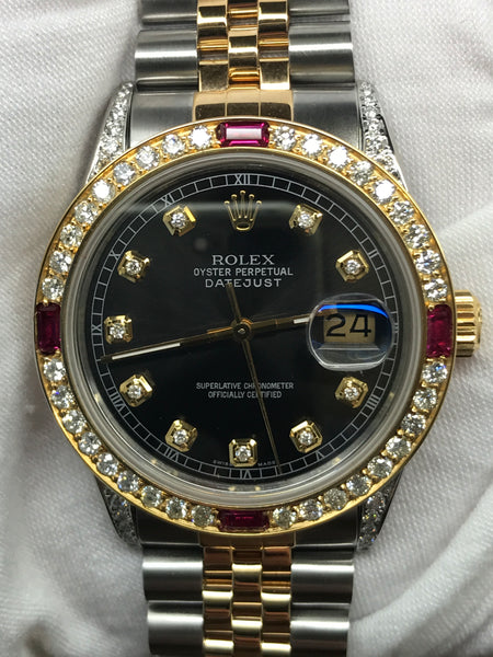 Rolex Datejust 36mm 16013 Custom Diamond Black Dial Automatic Watch