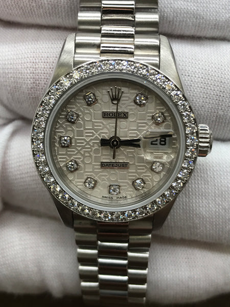 Rolex Datejust Platinum President 69136 Silver Dial Automatic Women's Watch