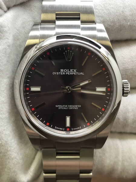 Rolex Oyster Perpetual 39mm 114300 Red Grape Dial Automatic Watch