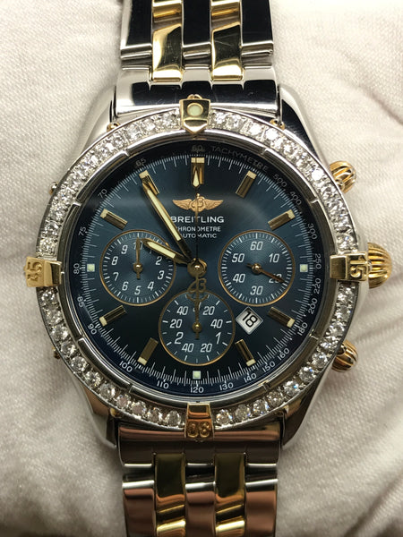 Breitling Shadow Flyback Custom Diamond Bezel B35312 Blue Dial Automatic Men's Watch
