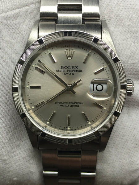 Rolex Oyster Perpetual Date 34mm 15210 Silver Dial Automatic Watch