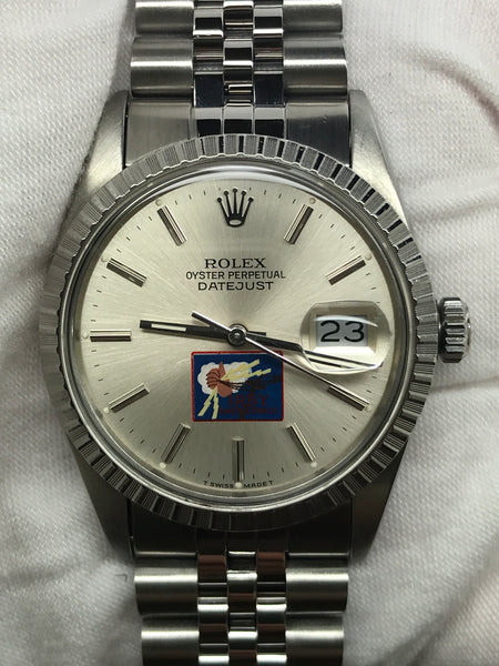 Rolex Datejust 36mm 16030 Silver Custom Logo Dial Automatic Watch