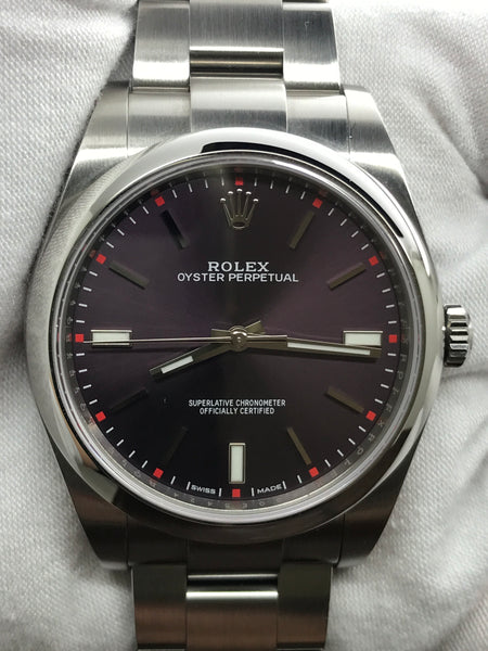 Rolex Oyster Perpetual 39mm 114300 Red Grape Dial Automatic Watch