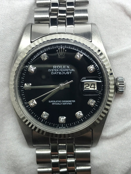 Rolex Datejust 36mm 1601 Custom Black Diamond Dial Automatic Watch