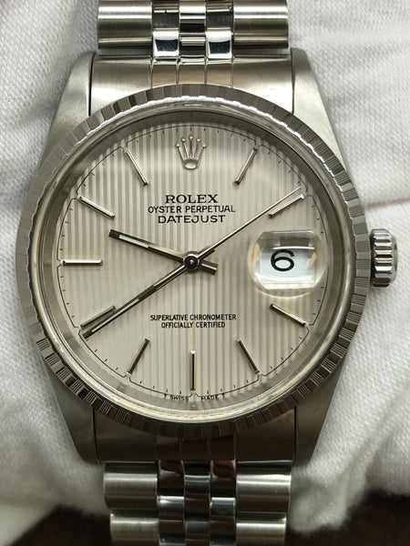 Rolex Datejust 36mm 16220 Silver Tapestry Dial Automatic Watch