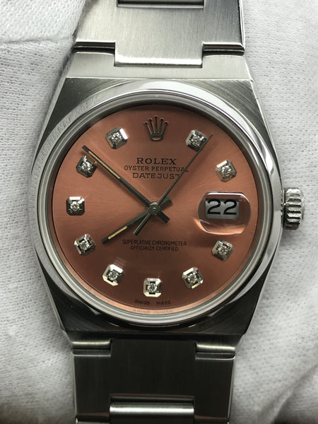Rolex Datejust Oysterquartz 17000 Custom Salmon Diamond Dial Quartz Watch