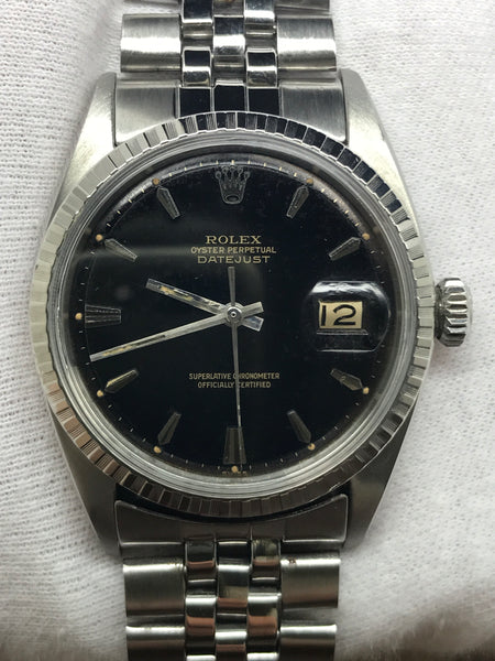 Rolex Datejust 36mm Custom Bracelet 1603 Black Gilt Dial Automatic Watch