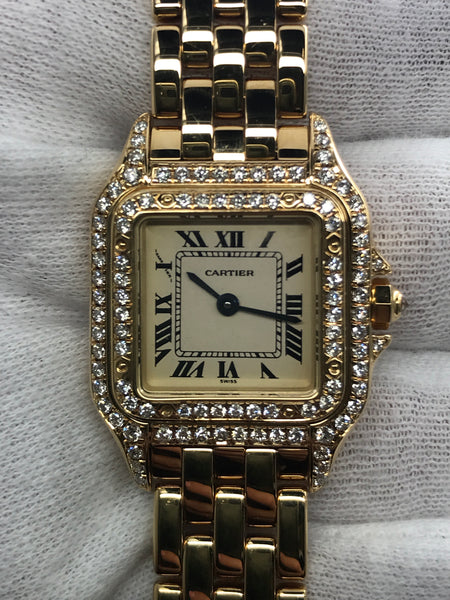 Cartier Double Diamond Row Panthere 22mm Off white Dial Quartz Women's Watch