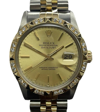 Rolex Datejust 36mm Custom Diamond Bezel 16013 Champagne Dial Automatic Watch