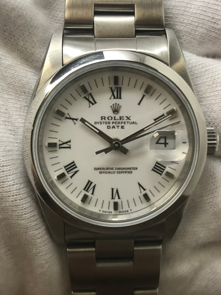 Rolex Oyster Perpetual Date 34mm 15200 White Roman Dial Automatic Watch