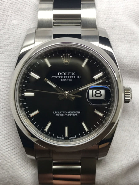Rolex Date 34mm B&P 115200 Black Dial Automatic Watch