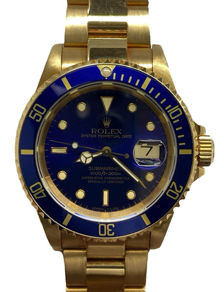 Rolex Submariner 18k Gold Unpolished 16618 Blue Dial Automatic Men's Watch
