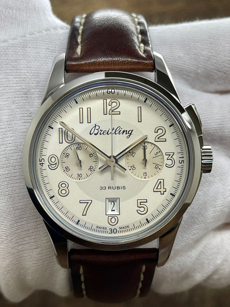 Breitling Transocean Chronograph 1915 AB1411 Silver Dial Manual Wind Men's Watch