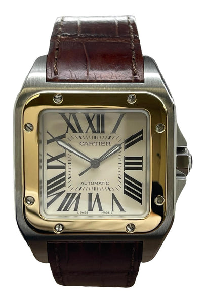 Cartier Santos 100 XL 18K Gold Bezel 2656 White Dial Automatic Men's Watch