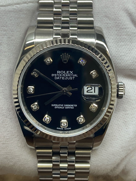 Rolex Datejust 36mm 116234 Black Diamond Dial Automatic Watch