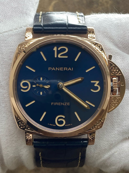 Panerai Luminor Due Goldtech Firenze L.E 110pcs 18K Rose Gold PAM01204 Blue Dial Automatic Men's Watch